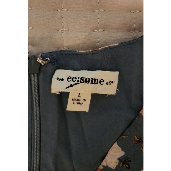 ee:some - Women's Blue Floral V-Neck Tiered Mini Dress - Size L - NWOT - Picture 8 of 10